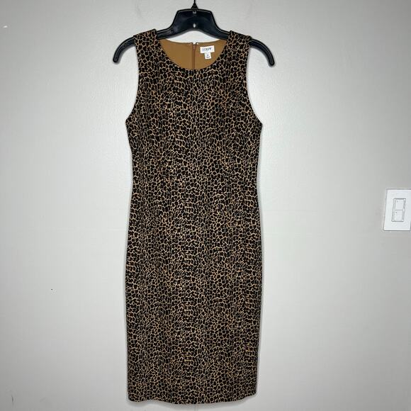 J.Crew Women's Leopard Animal Print Sheath Dress Size 2 Sleeveless Knee-Length - Picture 2 of 12